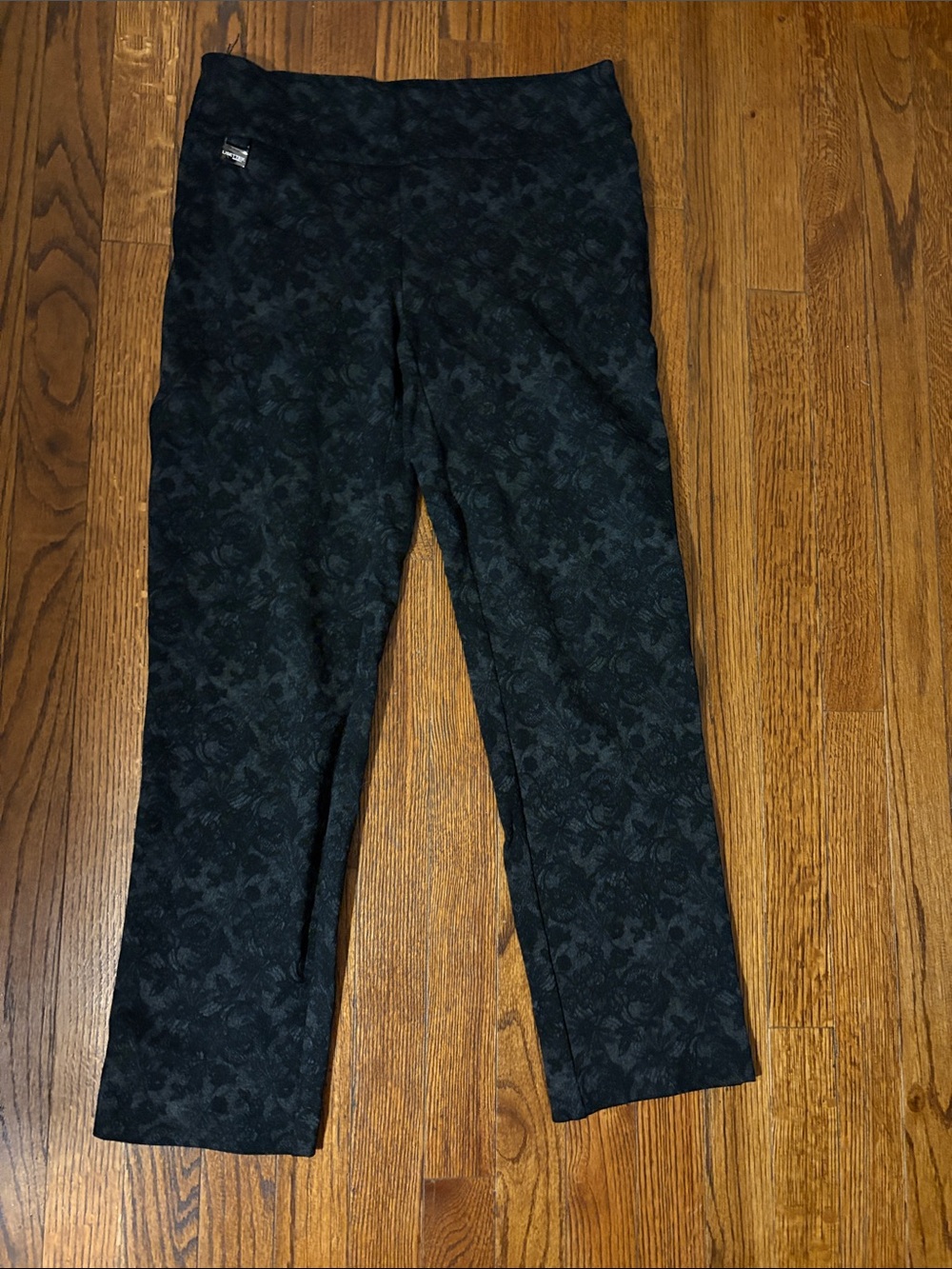 Lisette Montreal Black Floral Ponte Knit Pull-On Pants Size Large
